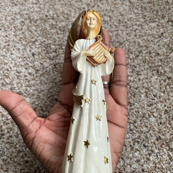 Porcelain  white Angel With golden wings and  Harp - Picture 3 of 7